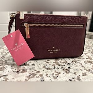 - Kate Spade New York Leila Pebbled Leather Clutch Bag in Cherrywood